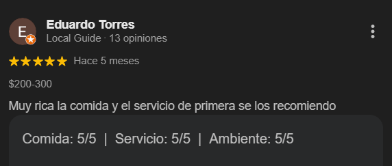 Reseña de cliente en Google